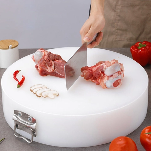 PE Plastic Round Cutting Board Antibacterial Non-Slip Double Sided Heat Resistant Chopping Block For Meat With Handle
