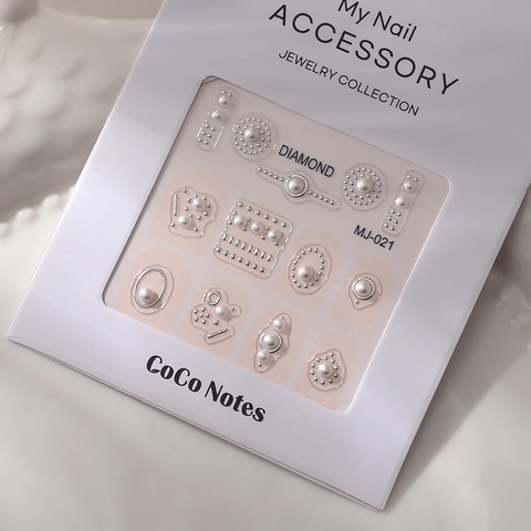 5D Embossed Nail Art Stickers Resin Artificial Pearls Gold Silver Stamping 3D Self Adhesive Retro Jewelry Decals Women DIY Decor
