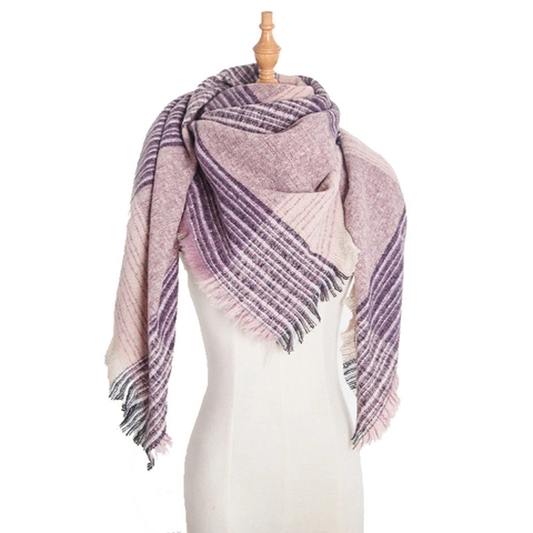 Women's Large Plaid Checkered Triangle Scarf Shawl Winter Warm Soft Polyester Tassel Fringe Wrap Scarf For Everyday