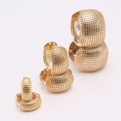 Chunky Hoop Oorbellen 18K Verguld Koper Met 925 Sterling Zilveren Oorknopjes Gegranuleerde Textuur Voor Vrouwen