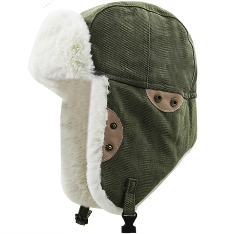 Chapeau De Trappeur D'Hiver Doublure En Fausse Fourrure Coupe-Vent Style Aviateur Oreillettes Chaud Coton Pour Hommes Femmes
