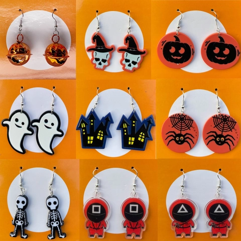 Boucles Oreilles Halloween Fantôme Crâne Citrouille Araignée Acrylique Alliage Bijoux Fête Costume Femmes Filles Nouveauté