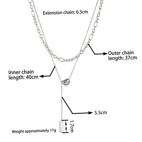 Collana A Doppio Strato In Acciaio Inossidabile Per Donna Catena A Y Sovrapposta Minimalista Con Ciondolo A Piastra Rettangolare
