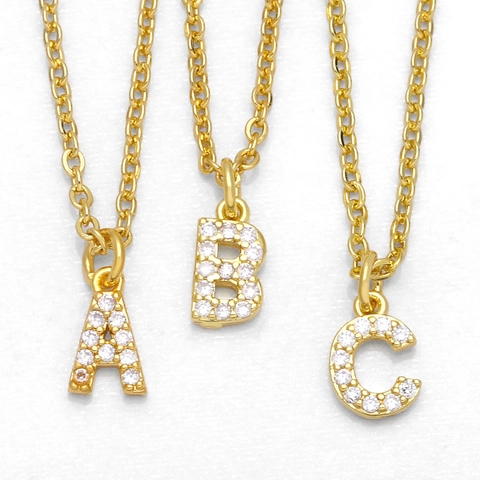 Initial Letter Pendant Necklace Gold Plated Copper Pave Zircon Dainty Clavicle Chain Jewelry For Women Girls Gift