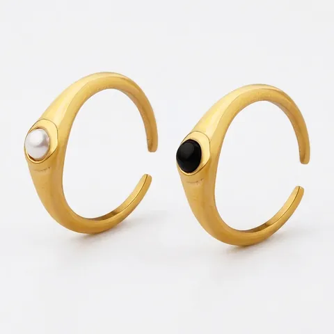 Minimalistischer Ring Aus Titanstahl Für Damen Mit 18K Goldbeschichtung Glaskralen Geometrisches Verstellbares Design