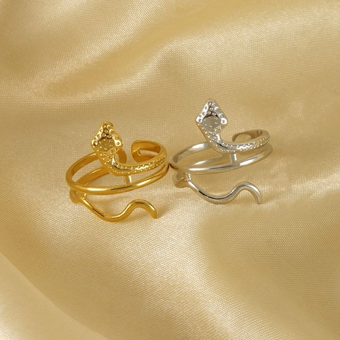 Anillo Serpiente Acero Inoxidable Chapado Oro 18K Ajustable Abierto Espiral Minimalista Ins Moda Joyería Tendencia Mujeres