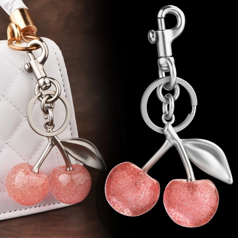 Portachiavi Frutta Ciliegia Moda Resina Glitter Charm Per Borsa Pendente Foglia Lega Accessori