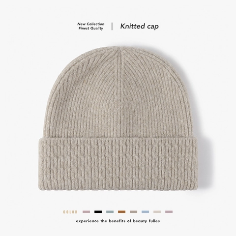 Gorro De Punto De Invierno Cálido Acanalado Mezcla De Lana Con Dobladillo Color Sólido Unisex Gorro Elástico Informal