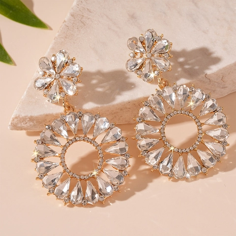 Orecchini Pendenti A Fiore Lega Strass Con Perno In Argento Gioielli Di Lusso Alla Moda Per Donna