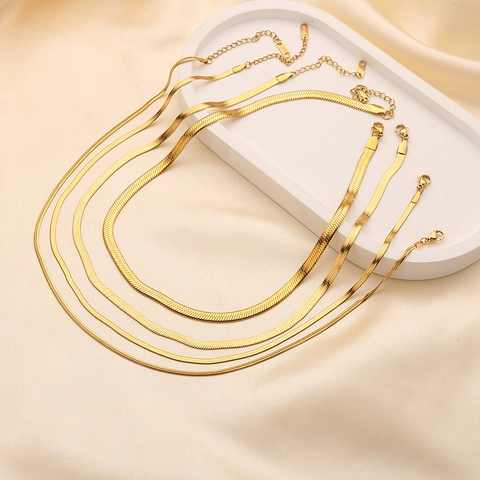 Collana A Catena Piatta A Lisca Di Pesce Acciaio Inossidabile Lucido Catena A Serpente Hip Hop Gioielli Minimalisti Per Donna