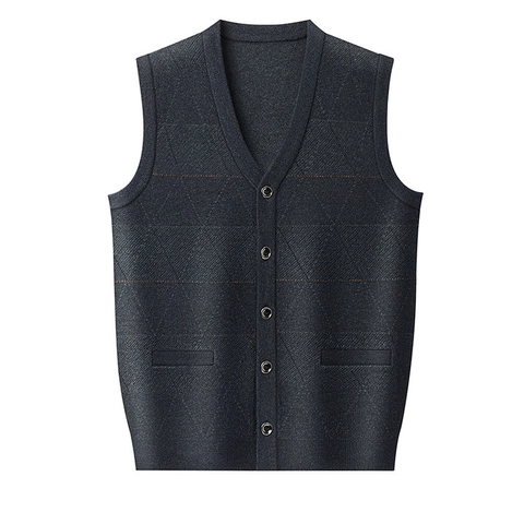 Men's Knitted Sweater Vest V-Neck Button Down Cardigan Argyle Texture Sleeveless Waistcoat With Pockets Business Casual