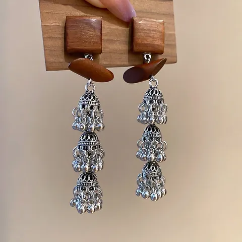 Retro Jhumka Dangle Earrings Wood Hollow Bells With 925 Sterling Silver Earring Post Bohemian Ethnic Style Jewelry Women