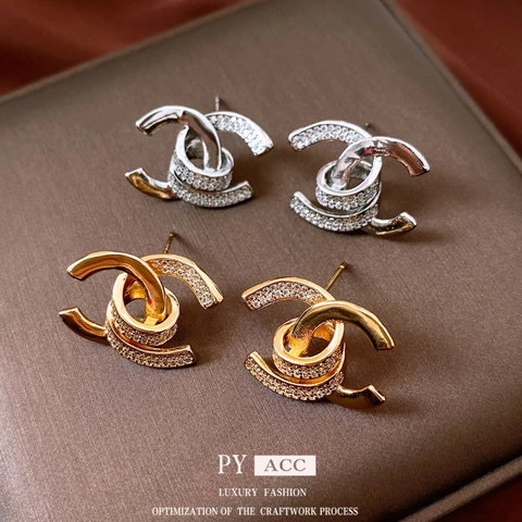 Orecchini A Perno Con Lettera In Zircone Placcato Oro 18k Stile Francese Retrò Chanel Gioielli Per Orecchie Raffinati