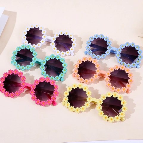 Kinder Sonnenbrille Gänseblümchen Blume Runde Rahmen UV400 Schutz PC AC Material Süß Outdoor Strand Brillen Für Jungen Mädchen