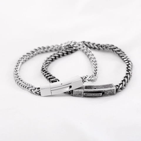 Pulsera De Cadena Trenzada Unisex Retro Acero Inoxidable 316L Eslabones Cuadrados Pulido Minimalista Estilo Punk Vintage