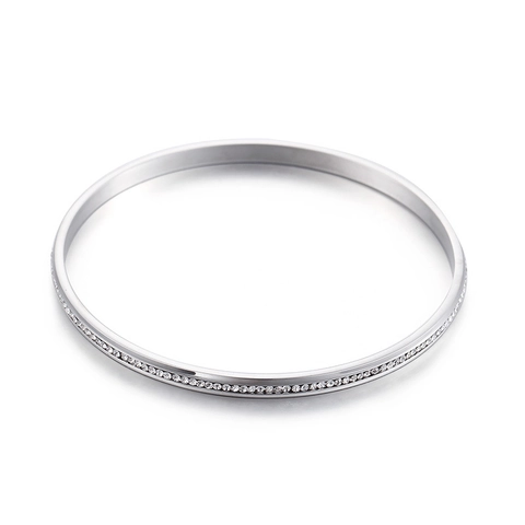 Minimalist Stainless Steel Bangle For Women Cubic Zirconia Rhinestone Inlaid Fashion Jewelry Elegant Accessory