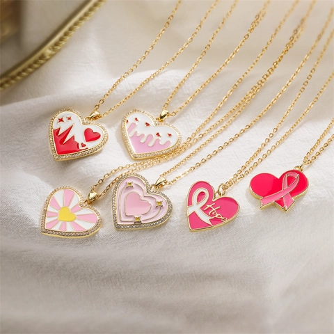 Collana Con Pendente A Cuore Rame Smalto ECG Speranza Nastro Zircone Gioielli Di Moda Regalo Per Donne