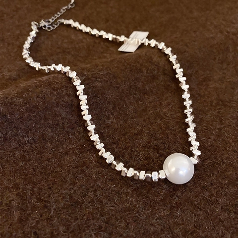 Collar Choker Minimalista Moderno Cobre Con Perla Artificial De Imitación Grande Cadena De Eslabones Geométricos Irregulares Mujer