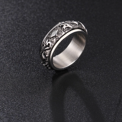Vintage Spinner Ring Από Ανοξείδωτο Ατσάλι Περιστρεφόμενο Βουδιστικό Μάντρα Σούτρα Καρδιάς Πανκ Δαχτυλίδι Για Άνδρες