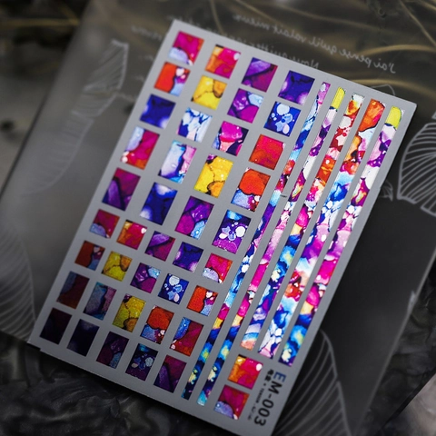 Nail Art Stickers Abstract Ink Marble Metallic Electroplated Colorful Geometric DIY Manicure Decoration Decals