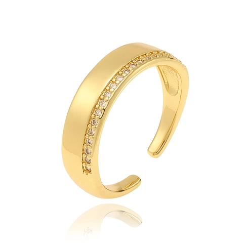 Vintage Copper Zirconia Open Adjustable Ring For Women 18K Gold Plated Geometric Flower Leaf Pattern Luxury Jewelry Gift