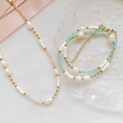 Collana Di Perline In Acciaio Inossidabile Con Perla Barroca Natural Barocca Naturale E Pietra Di Quarzo Rosa Gioielli Eleganti Regalo