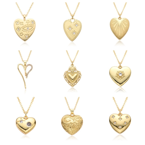 Collana con Pendente a Cuore in Rame Placcato Oro 18K per Donna con Intarsio in Strass Gioielli Moda Pendolare Catena Minimale