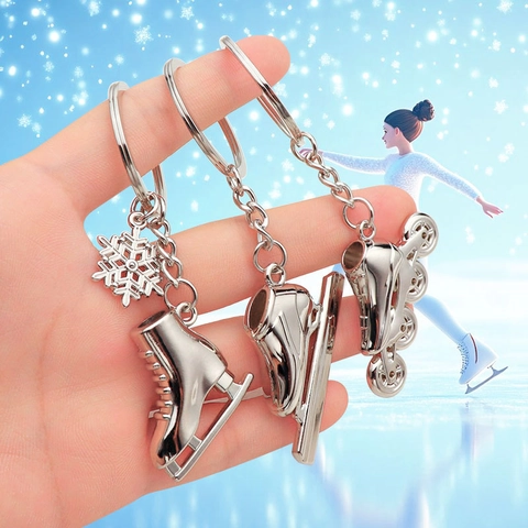 Winter Sports Keychains Zinc Alloy Metal Ski Snowboard Ice Skate Roller Skate Charms For Sports Lovers Gift