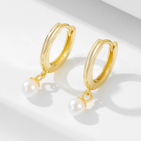 Orecchini a Cerchio in Argento Sterling 925 con Perle Artificiali da Donna Design di Nicchia Retrò Francese Gioielli di Lusso Oro Argento