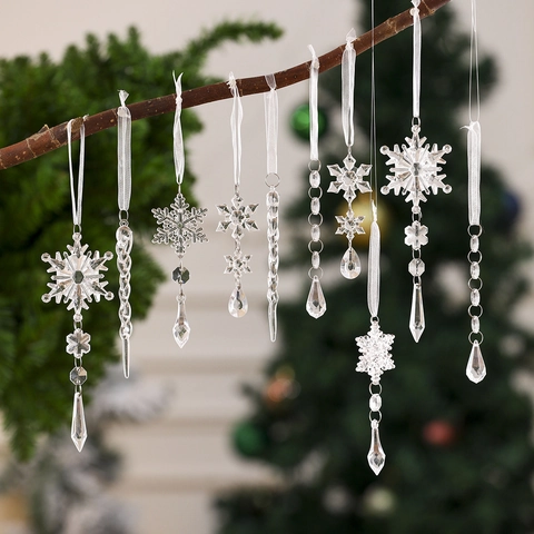 Weihnachtsbaumschmuck Acryl Kristallklar Schneeflocke Eiszapfen Eistropfen Hängedekoration Feiertag Winterthema
