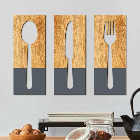 Modern Poplar Wood Wall Decor Knife Fork Spoon Cutout Splicing Hanging Plaque For Kitchen Dining Room Rustic Home Ornament