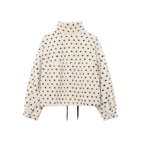 Giacca In Pile Sherpa A Pois Da Donna Collo Alto Cerniera Cappotto Corto Allentato Caldo Con Orlo Coulisse Streetwear Casual
