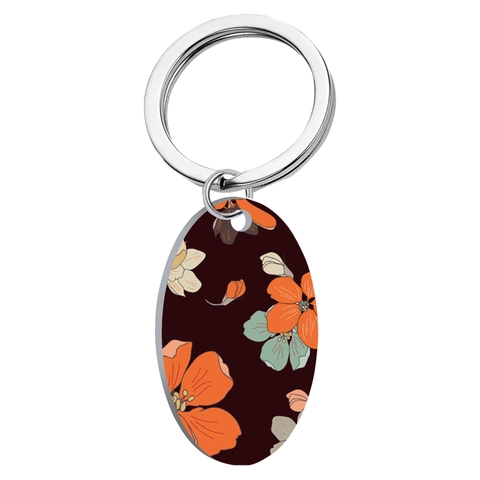 Edelstahl Schlüsselanhänger Ovaler Anhänger Blumen Leopard Muster Vintage Retro Stil Für Damen Herren Schlüsselring