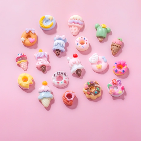 Nagelkunst Decoraties Hars Macaron Kleur Dessert Zoete Donut Ijs Vormen Voor DIY Manicure Ornamenten Leuke Cartoon Charms