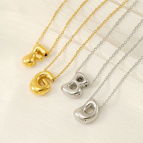Bubble Buchstaben Halskette 3D Puffy Alphabet Anhänger Edelstahl 18K Vergoldet Trendiger Schmuck Damen