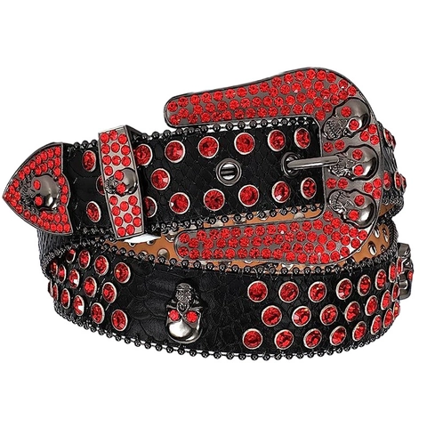 Y2K Punk Schedel Strass Riem Voor Dames Heren Bling Kristal PU Leer Goth Western Cowboy Tailleriem Mode Accessoires