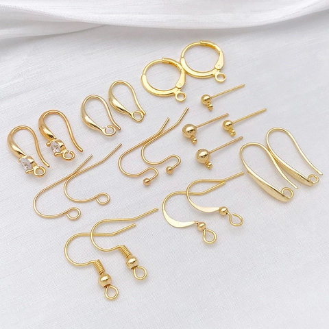18K Gold Plated Copper Earring Hooks And Studs With 925 Sterling Silver Earring Post For DIY Jewelry Making Findings
