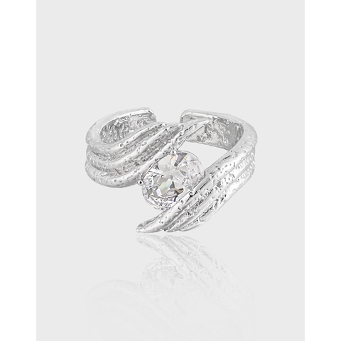 Luxe 925 Sterling Zilveren Ring Met Onregelmatige Textuur Voor Dames Elegante Grote Ovale Zirconia Ingelegde Verstelbare Vingerring Sieraden