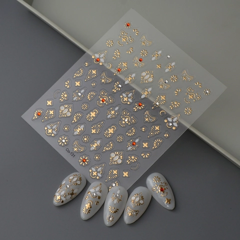 Autocollants Nail Art En Relief Bronzage Doré Style Bohémien Auto Adhésifs Décalcomanies Décoratives Fleurs Baroques Femmes