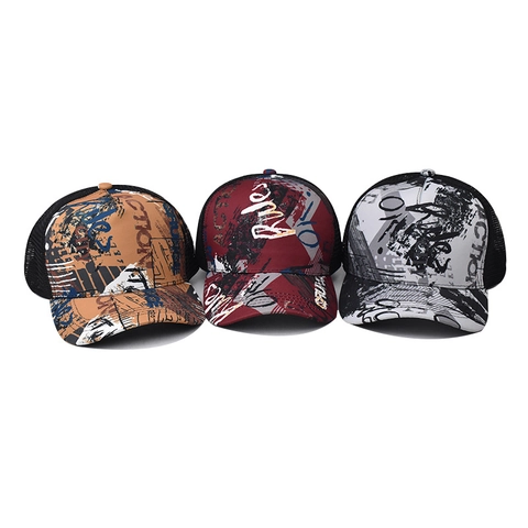 Unisex Outdoor Mode Gradiënt Graffiti Print Honkbalpet Ademend Mesh Achterkant Verstelbaar Trucker Hat Streetwear Zonbescherming Pet