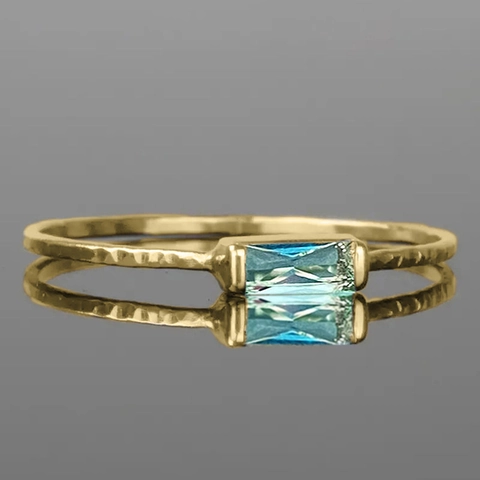 Baguette Zircon Ring Copper Hammered Texture Geometric Emerald Cut Minimalist Jewelry For Women