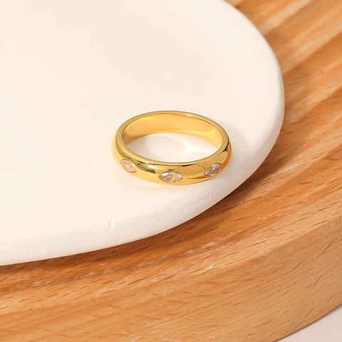 Stainless Steel Ring 18K Gold Plated Marquise White Zircon Inlaid Geometric Minimalist Ins Style Jewelry For Women