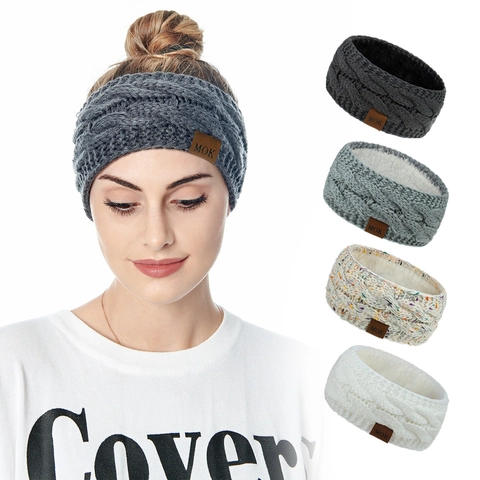 Diadema de Punto con Forro de Vellón para Mujer Invierno Cálido Calentador de Orejas de Crochet para Deportes