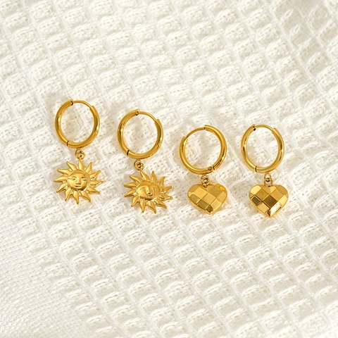 Vintage Hoop Oorbellen Dames 18K Verguld 304 Roestvrij Staal Zon Maan Ster Hart Sierlijke Retro Sieraden
