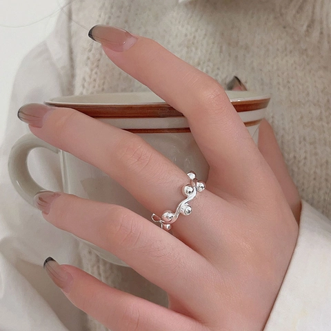 925 Sterling Silber Ring Wellenförmiges Perlen Reben Design Minimalistischer Koreanischer Ins Stil Damen Schmuck