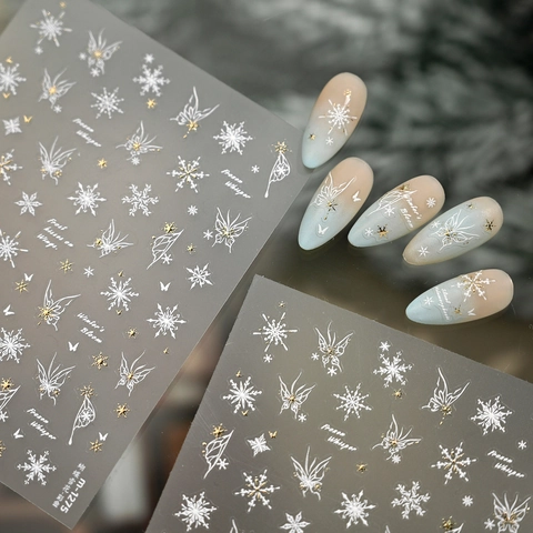 Snowflake Butterfly Nail Art Stickers Gold Foil Bronzing Winter Festive Design Self Adhesive Decals For Women DIY Manicure
