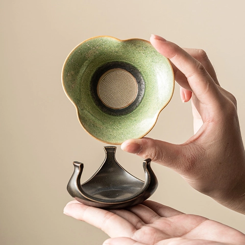 Colino Da Tè In Ceramica Smalto Kiln Transmutation Verde Stellato Filtro Fatto A Mano Accessori Tè Kung Fu Stile Vintage