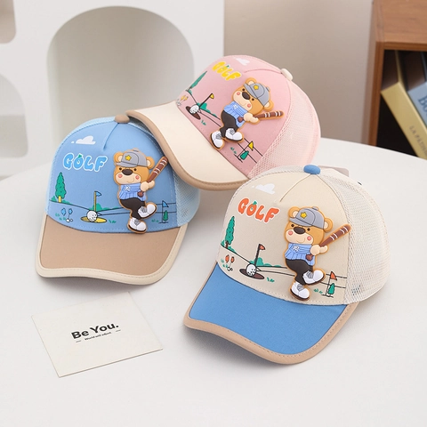 Cappello Da Baseball Per Bambini Cotone Rete Traspirante Protezione Solare Outdoor Golf Orso Cartone Animato Regolabile