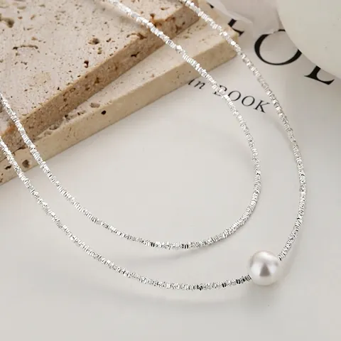 Collar De Perlas Artificiales De Plata De Ley 925 Cadena De Clavícula Estilo Plata Triturada Joyería Minimalista Elegante Para Mujer