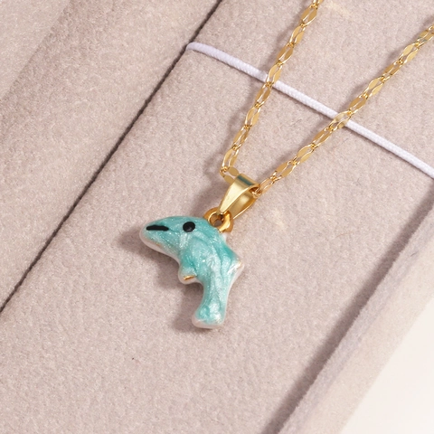 Collar Con Colgante De Ojo Turco Y Delfín Chapado En Oro Latón Esmalte Ojo Azul Cadena De Clavícula De Color Joyería